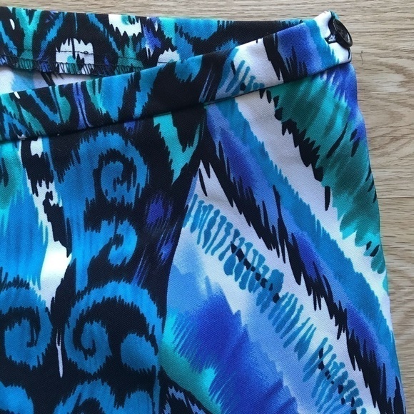 Tropical Print Boho Pants Coastal Blue Teal Abstract Size 4 Lightweight - Picture 6 of 16